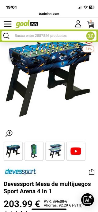 Futbolín Plegable 4 en 1 con la caja original