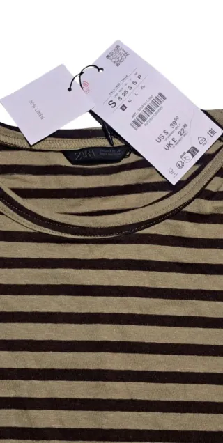 Camiseta Zara rayas beige y marrón S