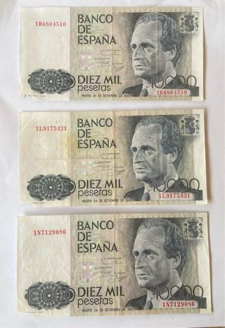 Lote 3 Billetes 10000 Pesetas España 1985