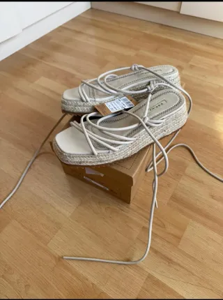 Sandalias esparto mujer cordones beige 36