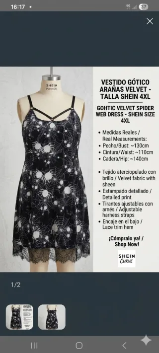Vestido Shein Negro con Telarañas y Arañas 4XL