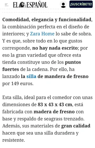 Silla madera fresno y algas marinas Zara Home