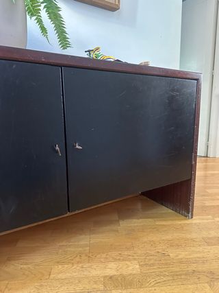 Aparador/Cómoda Vintage Retro Madera y Cuero negro