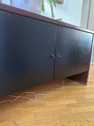 Aparador/Cómoda Vintage Retro Madera y Cuero negro