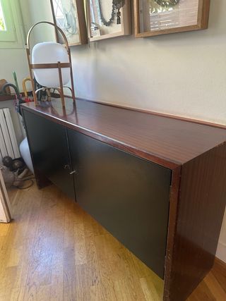 Aparador/Cómoda Vintage Retro Madera y Cuero negro