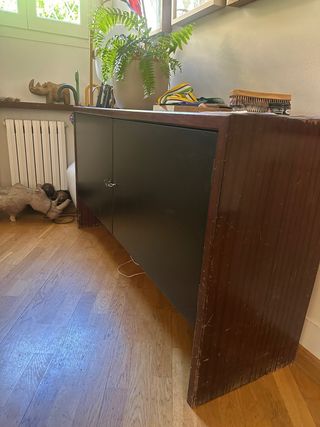 Aparador/Cómoda Vintage Retro Madera y Cuero negro