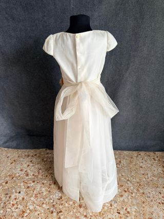 Vestido Comunión Blanco y Beige con Encaje