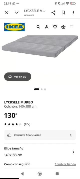 Colchón Furgo Camper IKEA LYCKSELE MURBO 140x188 c