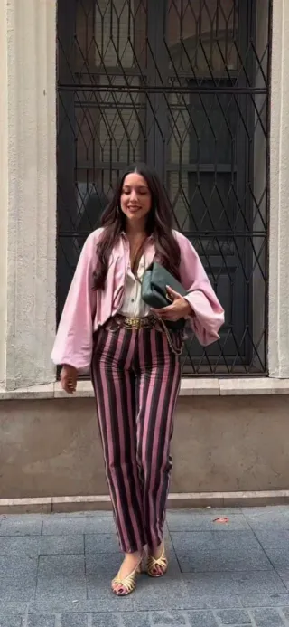 Pantalón Zara rayas marron y rosa T/42