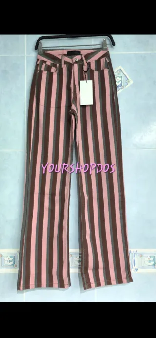 Pantalón Zara rayas marron y rosa T/42
