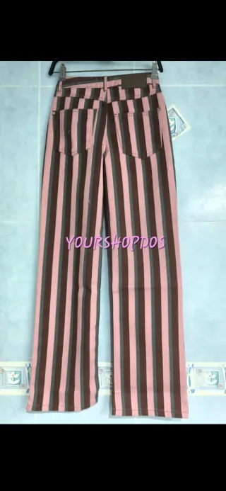 Pantalón Zara rayas marron y rosa T/42