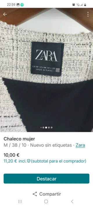 Chaleco Zara Mujer M/38/10