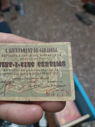 Billete 25 céntimos Ajuntament Sabadell 1937