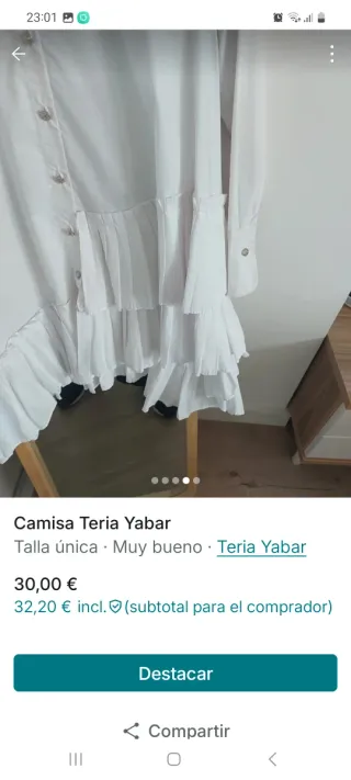 Camisa Teria Yabar blanca volantes