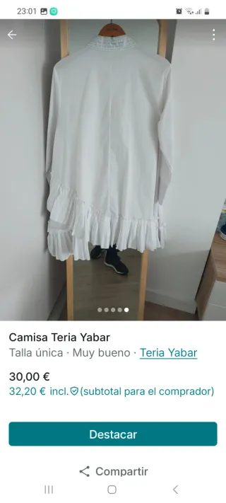 Camisa Teria Yabar blanca volantes