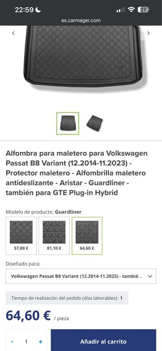 Alfombrilla maletero VW Passat B8 Variant