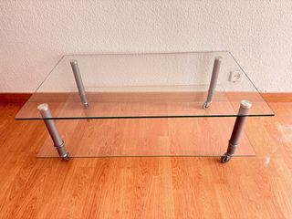 Mesa de centro cristal con ruedas