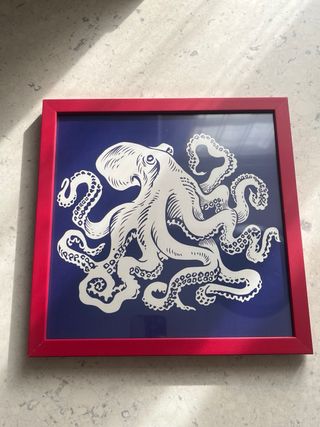 Lámina Decorativa Pulpo Azul y Blanco