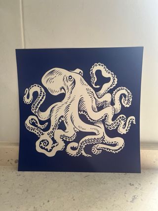 Lámina Decorativa Pulpo Azul y Blanco