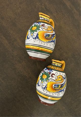 Set Olio Aceto Ceramica Vintage Decorato