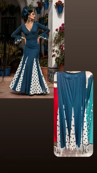 Falda Flamenco Azul con Lunares Blancos