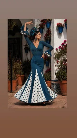 Falda Flamenco Azul con Lunares Blancos