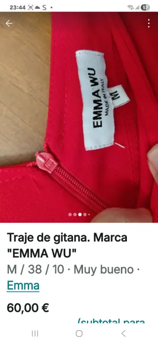 Traje de Gitana Rojo EMMA WU Talla M/38