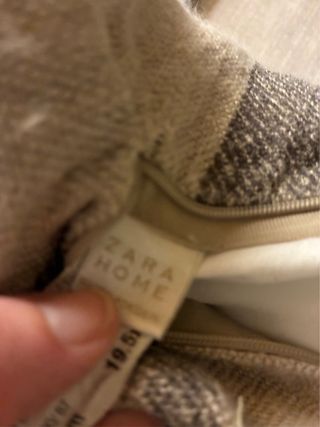 2 Cojines Lino Rayas Beige/Gris Plumas