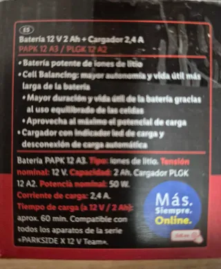 Cargador y Batería Parkside 12V 2Ah
