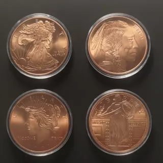 Moneda Cobre puro '999. 1 onza. 4 piezas.