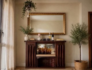 Mueble Bar Estilo Chimenea Madera y Mármol