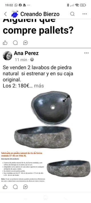 2 Lavabos Piedra Natural Río Ovalados