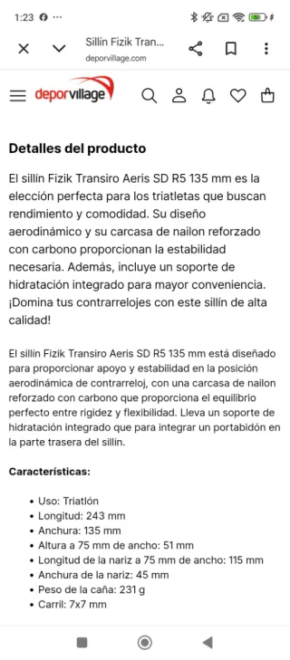 Sillín Fizik Transiro Aeris LDR5 TT/Triatlón