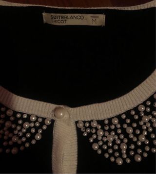 Blanco Chaqueta Adornada Perlas