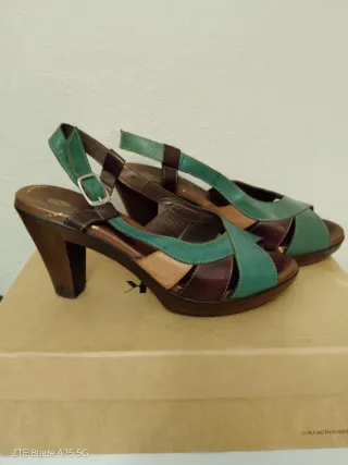 Sandalias Mujer Talla 40 Marrón y Turquesa