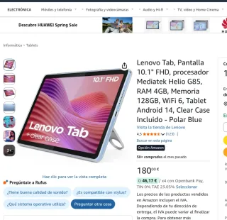 Tablet 128GB Lenovo 10"+ funda soporte a estrenar