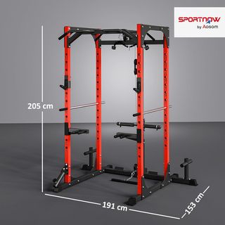 Torre de Potencia, Estación de Fitness Con Estación de Cables, Soporte para Barra, Discos y Barra para Dominadas y Fondos, Gimnasio Multifuncional de Acero, para Gimnasio en Casa, 191X153X205 Cm, ...