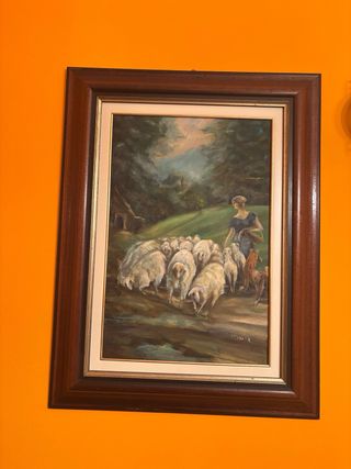 Dipinto olio su tela scena pastorale