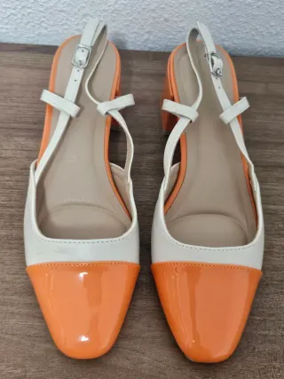 Sandalias Naranja y Blanco Tira Tobillo