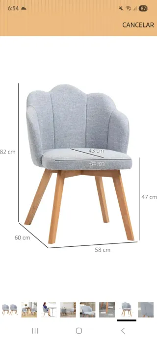 Silla de comedor tela  con patas de madera natural