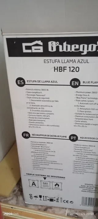 Estufa Orbegozo LLAMA AZUL F120