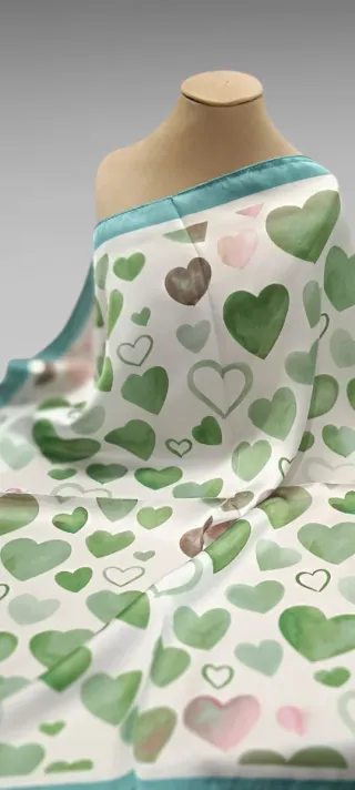 Pañuelo Corazones Verde y Rosa Nuevo