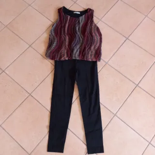 Set donna: Top fantasia e Pantalone slim nero