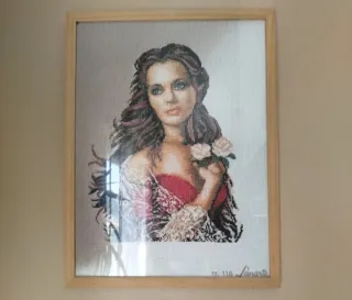 Cuadro Punto de Cruz Mujer con Flores