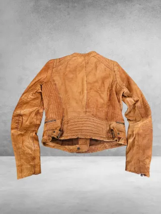 Giacca pelle crop chiodo vintage marrone