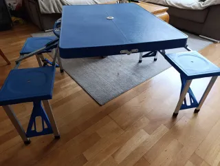 Mesa Picnic Plegable Azul y Plata