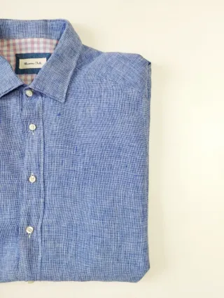 Camisa Lino Massimo Dutti Azul