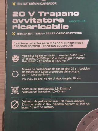 Atornilladora Taladradora Parkside 20V