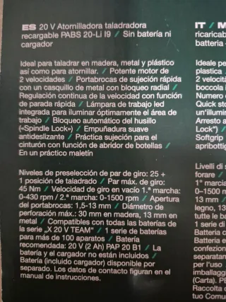 Atornilladora Taladradora Parkside 20V