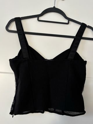 Top Corsé Zara Pedrería Negro Multicolor